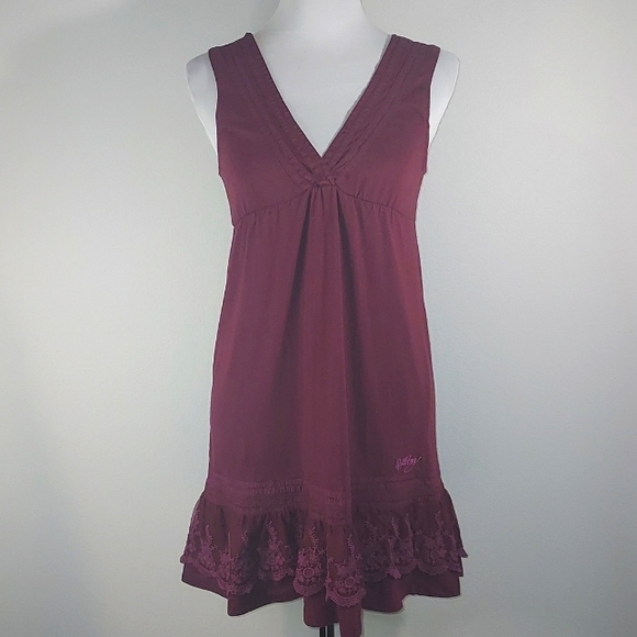 Billabong Dresses & Skirts - Billabong Burgundy Deep Purple V-Neck Lace Detail Y2K Dress Size Small